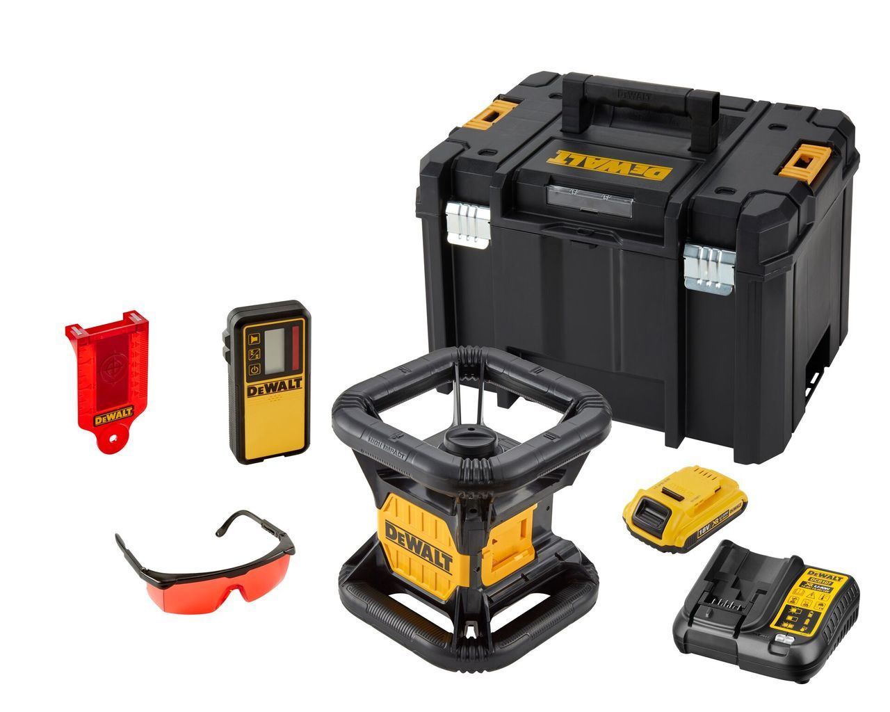 DCE074D1R Rotačný laser 18V červený lúč